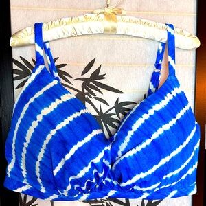 Blue and White Lined Bikini Top Bra Sized 38G - Top Only